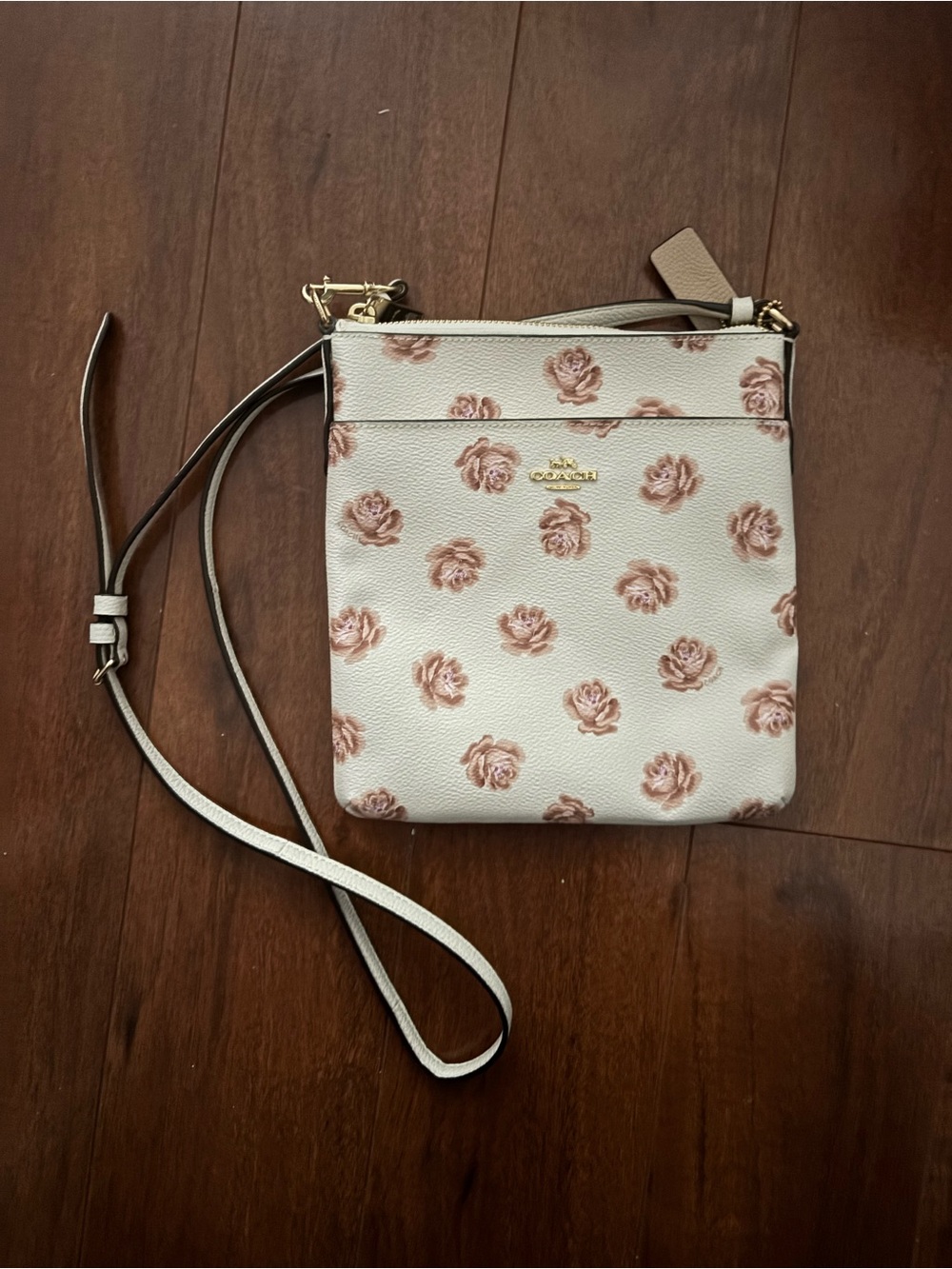 Coach White Crossbody Bag with Pink Rose Pattern